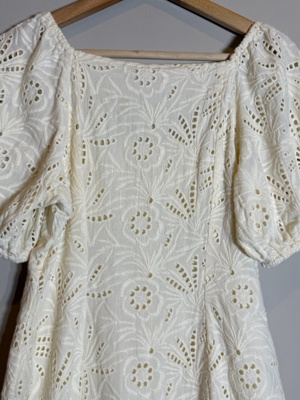 Free People Daniella Eyelet Mini Dress Women's 2 Ivory Puff Sleeve Boho Cotton - Picture 12 of 15